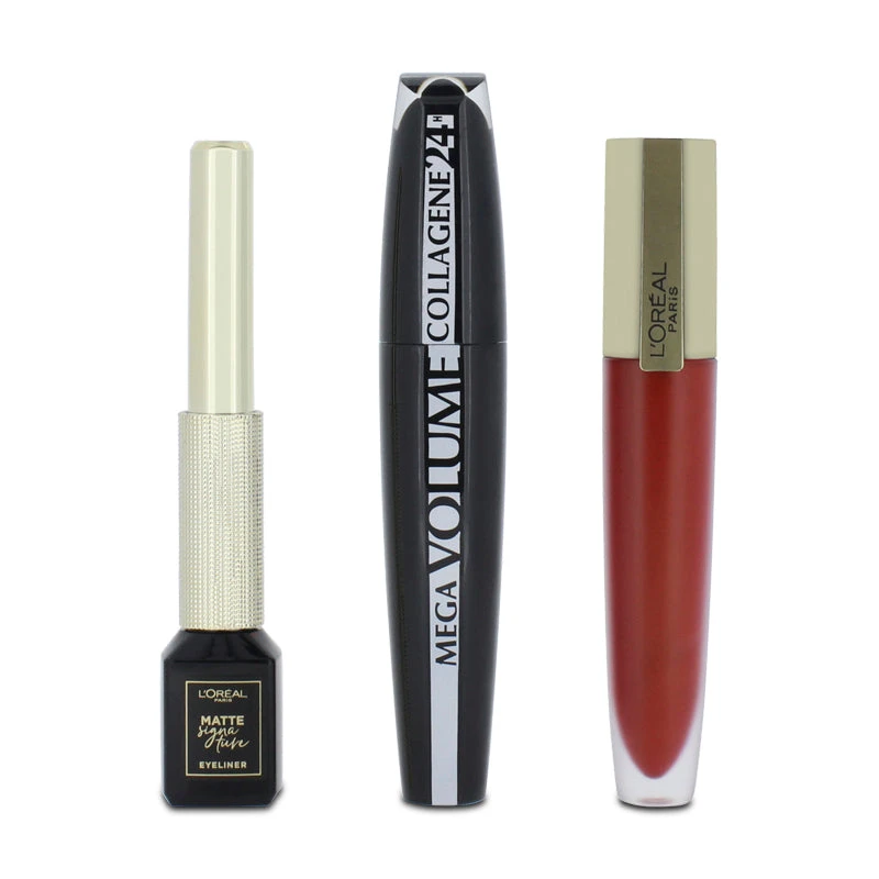 L'Oreal Collagene 24H Volume Black Mascara, Eyeliner & Red Lipstick Set 2 L'Oreal Collagene 24H Volume Black Mascara, Eyeliner & Red Lipstick Set - Image 2