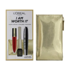L'Oreal Collagene 24H Volume Black Mascara, Eyeliner & Red Lipstick Set