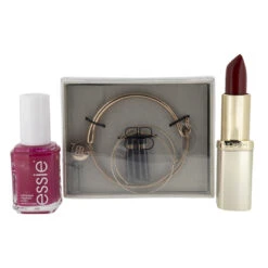 Essie L'Oreal Lipstick 335 Carmin Rose Gold Bracelet & Earring Set