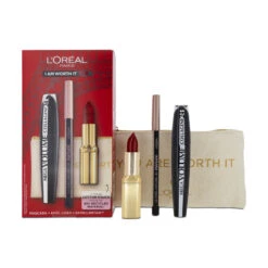 L'Oreal I Am Worth It Black Mascara Eyeliner & Red Lipstick Gift Set