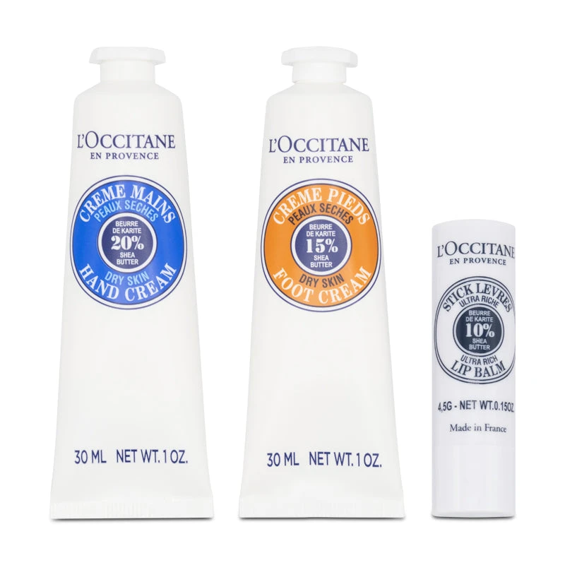 L'Occitane Shea Travel Set - Hand Foot Creams & Lip Balm (Blemished Box) 2 L'Occitane Shea Travel Set - Hand Foot Creams & Lip Balm (Blemished Box) - Image 2